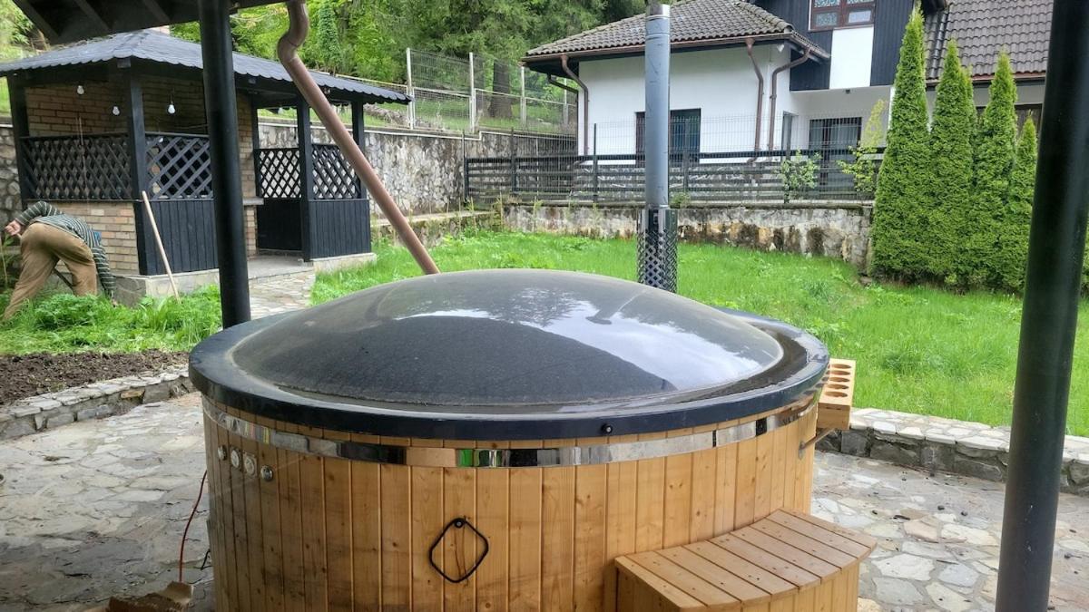 Ciubăr acoperit sub pergolă, în curtea vilei